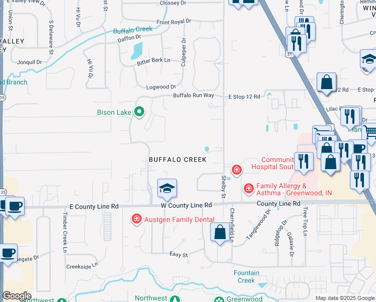 map of restaurants, bars, coffee shops, grocery stores, and more near 8728 Shelby Street in Indianapolis