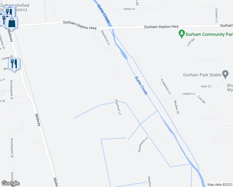 map of restaurants, bars, coffee shops, grocery stores, and more near 9246 Stanford Lane in Durham