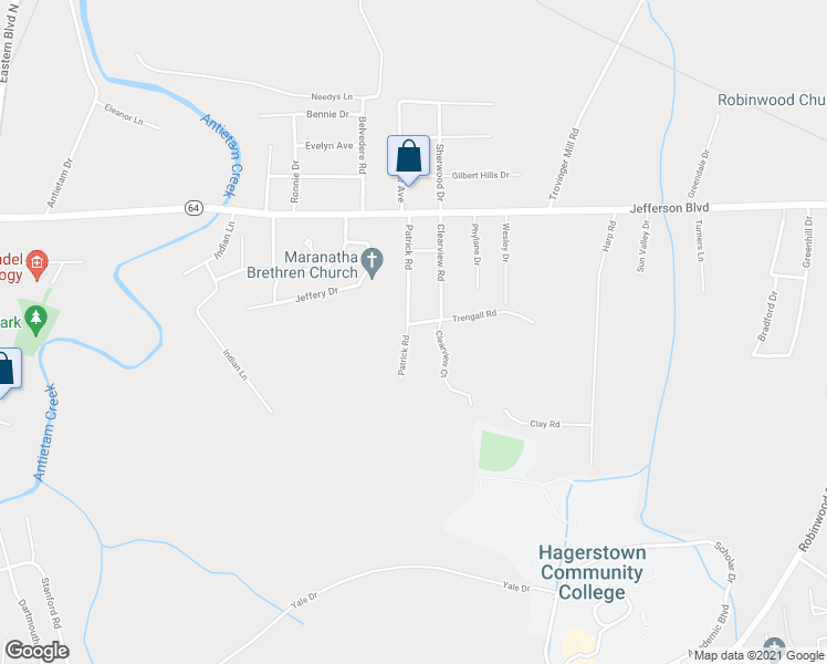 map of restaurants, bars, coffee shops, grocery stores, and more near 19917 Trengail Road in Hagerstown