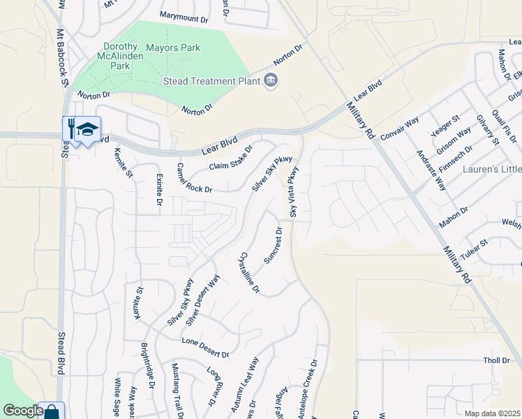 map of restaurants, bars, coffee shops, grocery stores, and more near 9891 Crystalline Drive in Reno
