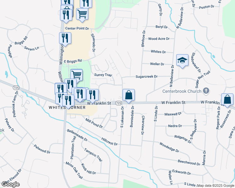 map of restaurants, bars, coffee shops, grocery stores, and more near 4297 Bayberry Cove in Bellbrook