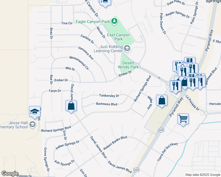 map of restaurants, bars, coffee shops, grocery stores, and more near 29 Silver Springs Court in Sparks
