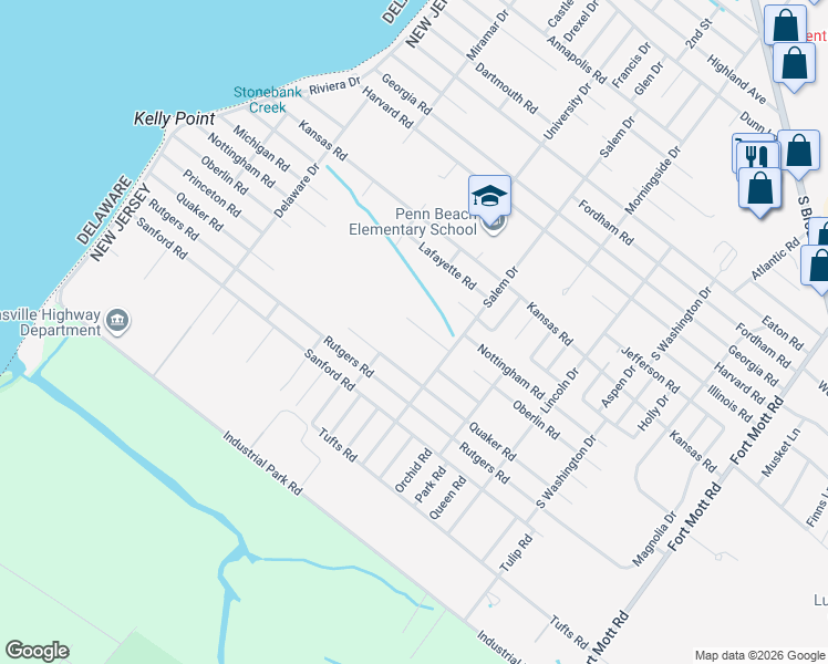 map of restaurants, bars, coffee shops, grocery stores, and more near 73 Oberlin Road in Pennsville Township