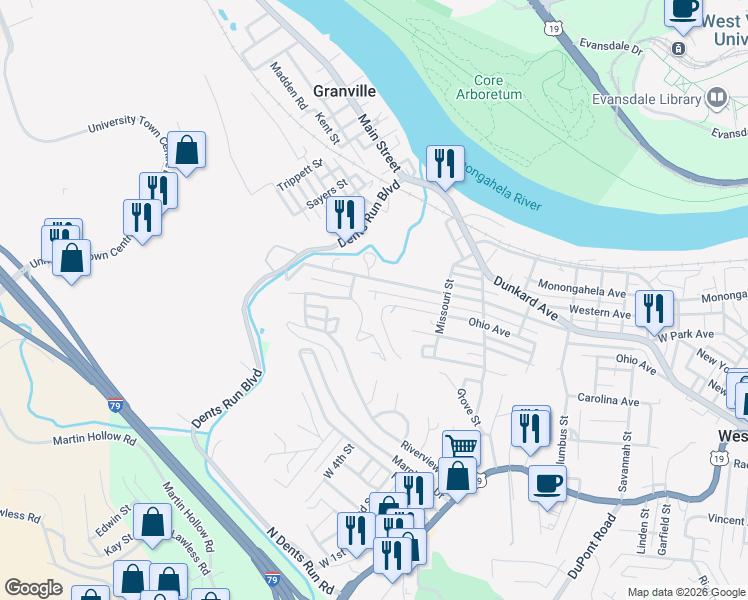map of restaurants, bars, coffee shops, grocery stores, and more near 89 Kansas Street in Westover