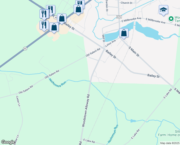 map of restaurants, bars, coffee shops, grocery stores, and more near 147 Woodstown Alloway Road in Woodstown