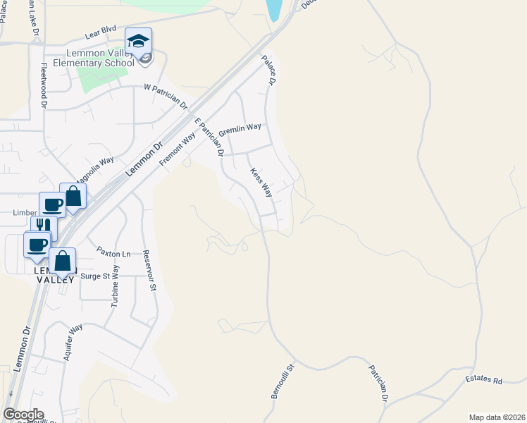 map of restaurants, bars, coffee shops, grocery stores, and more near 525 E Patrician Dr in Reno