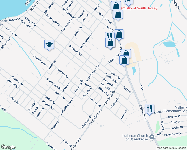 map of restaurants, bars, coffee shops, grocery stores, and more near 42 Harvard Road in Pennsville Township