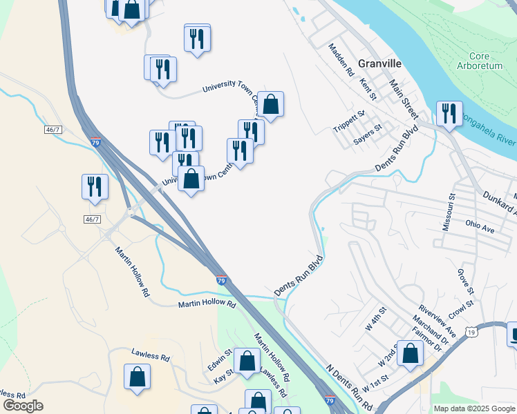 map of restaurants, bars, coffee shops, grocery stores, and more near in Granville