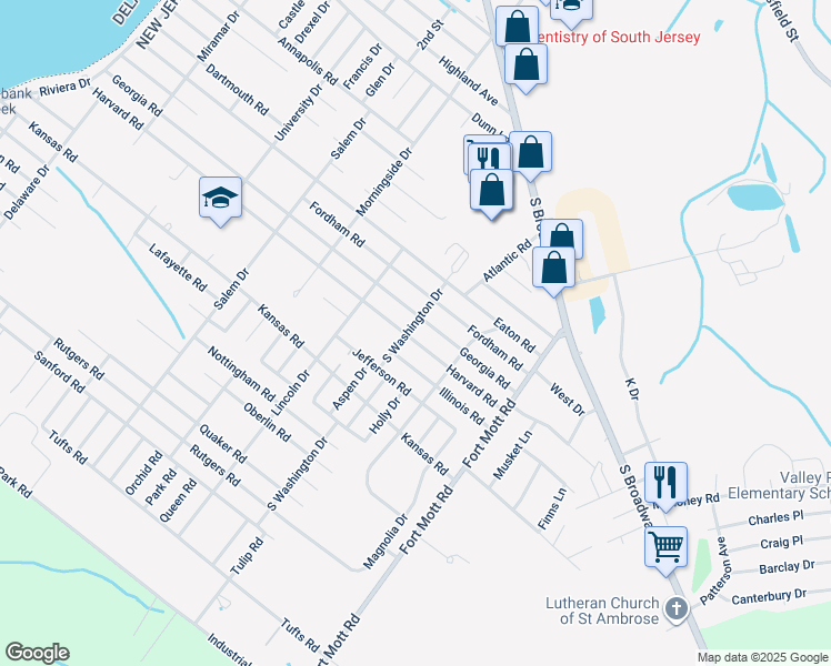 map of restaurants, bars, coffee shops, grocery stores, and more near 42 Harvard Road in Pennsville Township