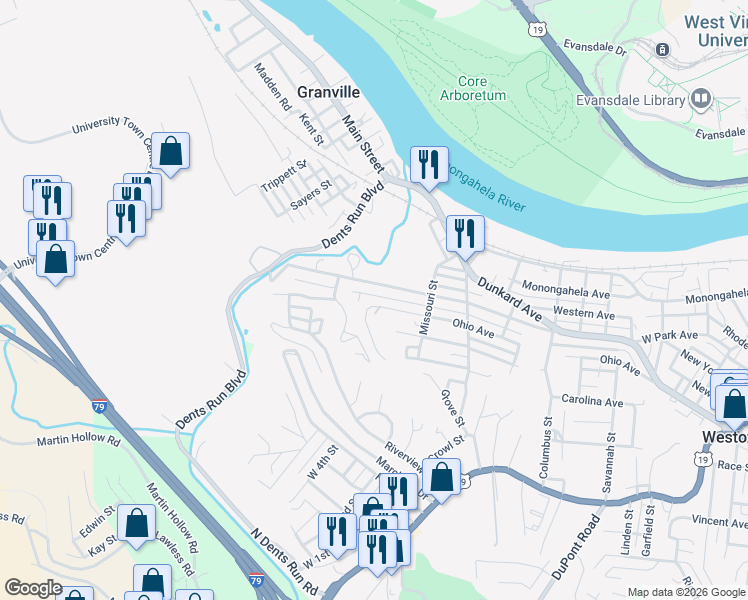 map of restaurants, bars, coffee shops, grocery stores, and more near 89 Kansas Street in Westover