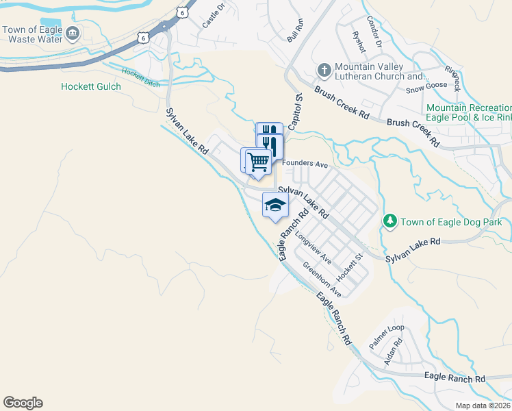 map of restaurants, bars, coffee shops, grocery stores, and more near 80 Freestone Road in Eagle