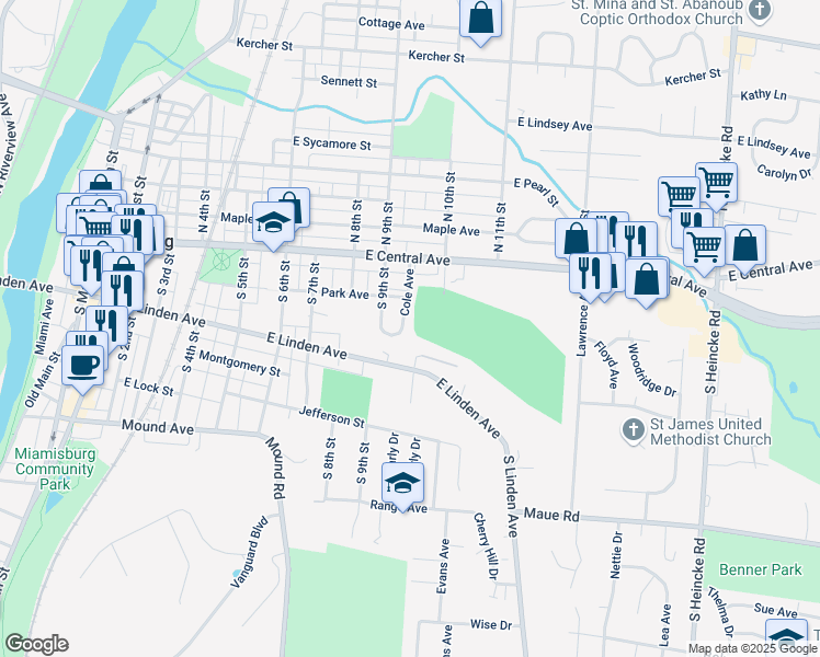 map of restaurants, bars, coffee shops, grocery stores, and more near 901 Dorothy Avenue in Miamisburg