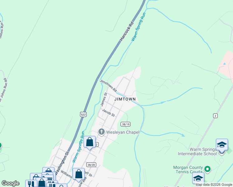 map of restaurants, bars, coffee shops, grocery stores, and more near 11 Norris Lane in Berkeley Springs