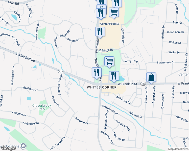 map of restaurants, bars, coffee shops, grocery stores, and more near Wilmington Dayton Pike in Dayton