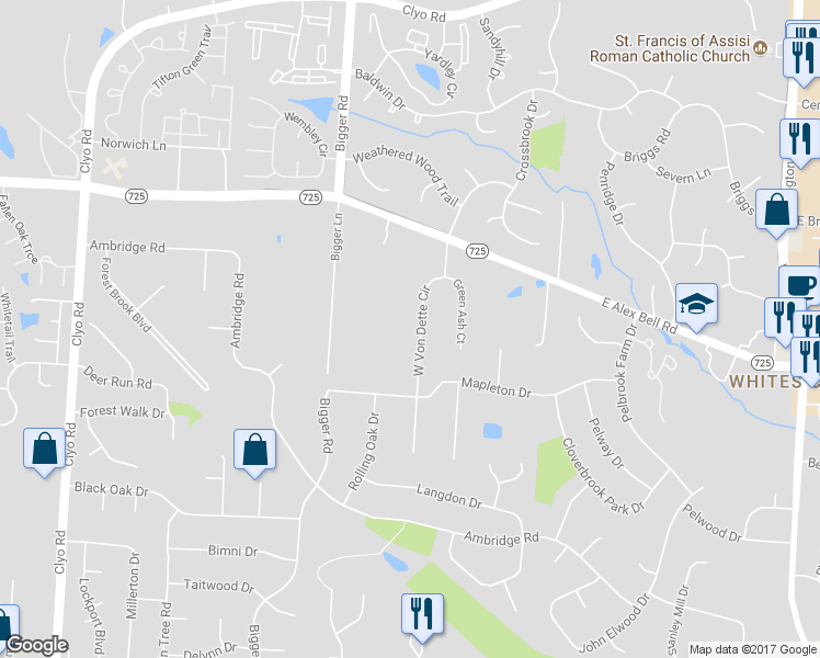 map of restaurants, bars, coffee shops, grocery stores, and more near 7215 West Von Dette Circle in Dayton