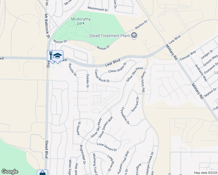 map of restaurants, bars, coffee shops, grocery stores, and more near 9755 Silver Sky Parkway in Reno