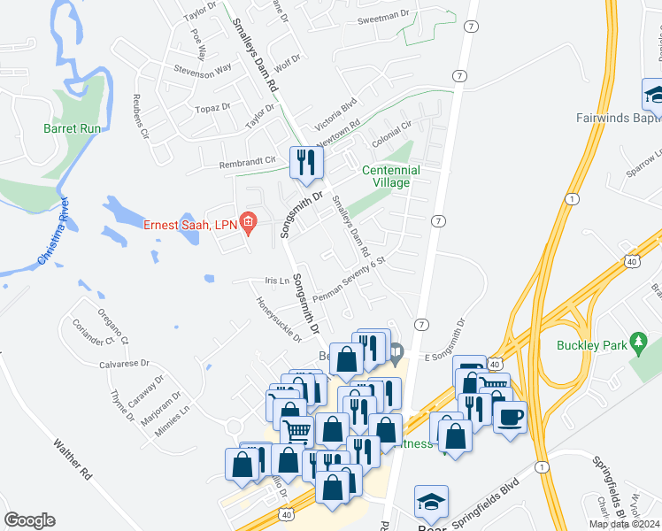 map of restaurants, bars, coffee shops, grocery stores, and more near 1100 Sandburg Place in Newark