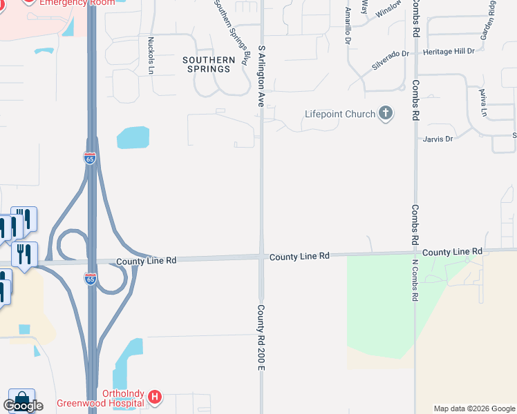 map of restaurants, bars, coffee shops, grocery stores, and more near 8840 South Arlington Avenue in Indianapolis