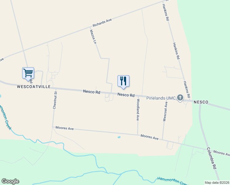 map of restaurants, bars, coffee shops, grocery stores, and more near 3427 Nesco Road in Hammonton