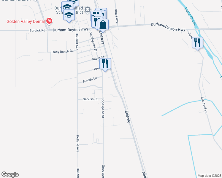 map of restaurants, bars, coffee shops, grocery stores, and more near 9227 Midway in Durham