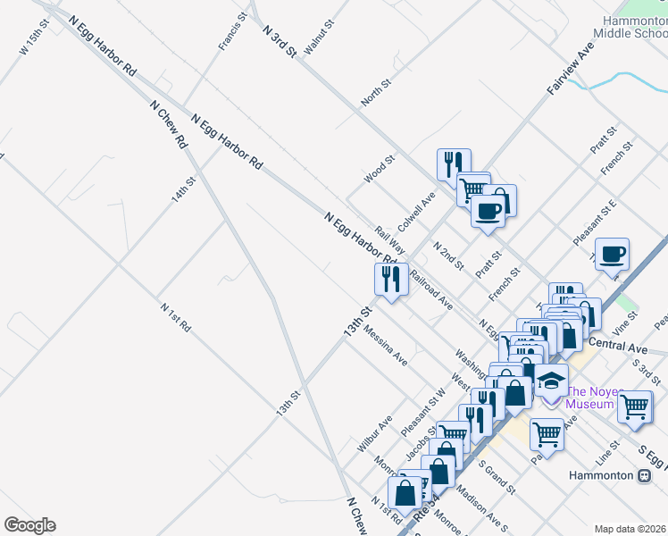 map of restaurants, bars, coffee shops, grocery stores, and more near 551 Anderson Avenue in Hammonton