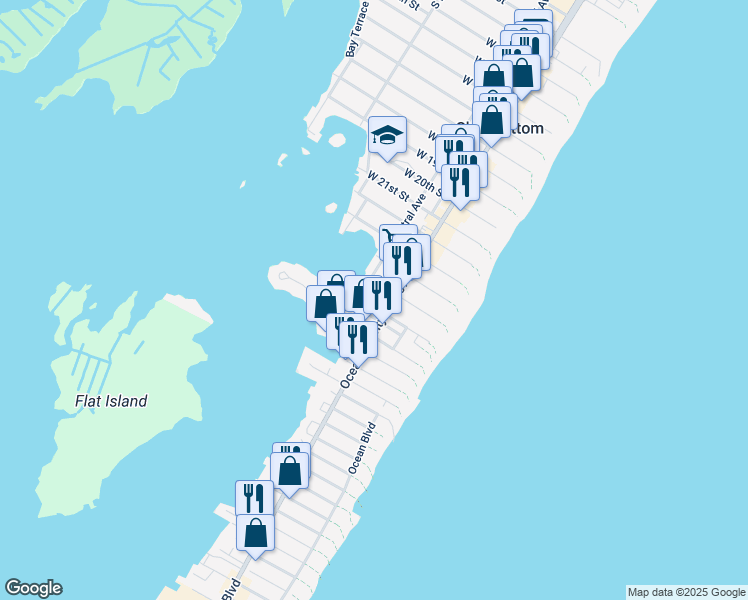 map of restaurants, bars, coffee shops, grocery stores, and more near 109 West 26th Street in Ship Bottom