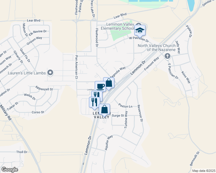 map of restaurants, bars, coffee shops, grocery stores, and more near 9401 Lemmon Drive in Reno