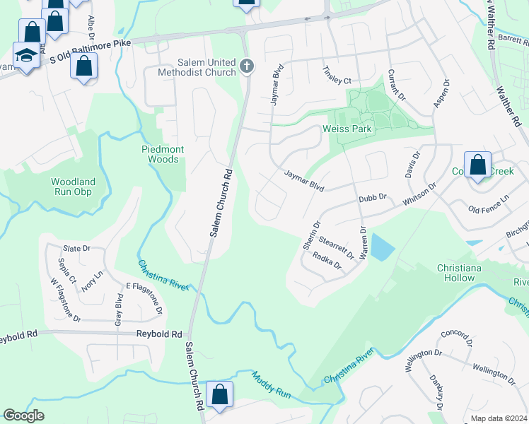 map of restaurants, bars, coffee shops, grocery stores, and more near 126 Boyer Drive in Newark