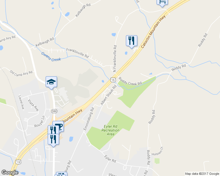 map of restaurants, bars, coffee shops, grocery stores, and more near 14726 Albert Staub Road in Thurmont