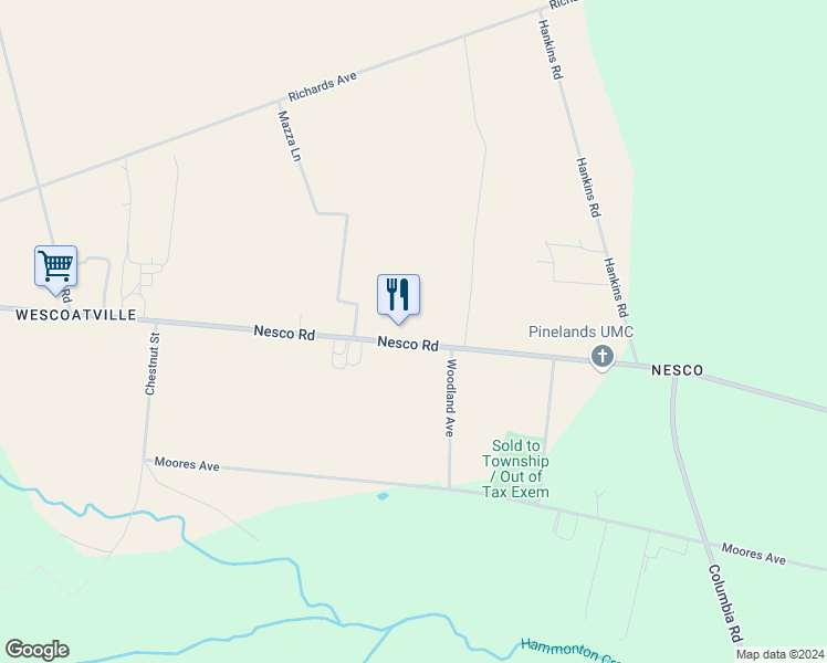 map of restaurants, bars, coffee shops, grocery stores, and more near 3434 Nesco Road in Hammonton