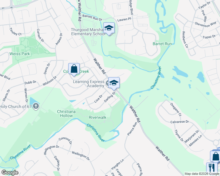 map of restaurants, bars, coffee shops, grocery stores, and more near 3 Lisa Drive in Newark