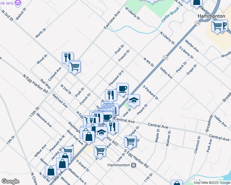 map of restaurants, bars, coffee shops, grocery stores, and more near 327 Orchard Street East in Hammonton