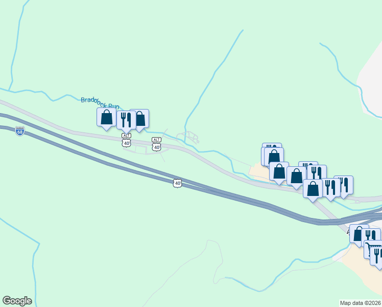 map of restaurants, bars, coffee shops, grocery stores, and more near 14316 National Highway Southwest in La Vale