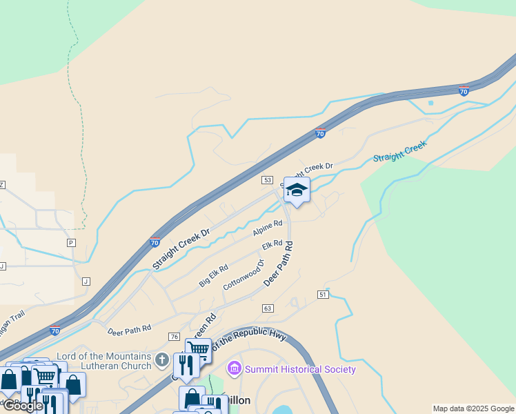 map of restaurants, bars, coffee shops, grocery stores, and more near 630 Straight Creek Drive in Dillon
