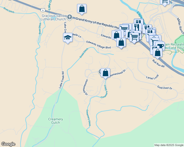 map of restaurants, bars, coffee shops, grocery stores, and more near 570 Homestead Drive in Edwards