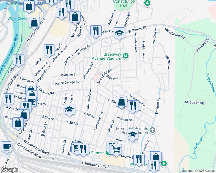 map of restaurants, bars, coffee shops, grocery stores, and more near 718 Glenmore Street in Cumberland