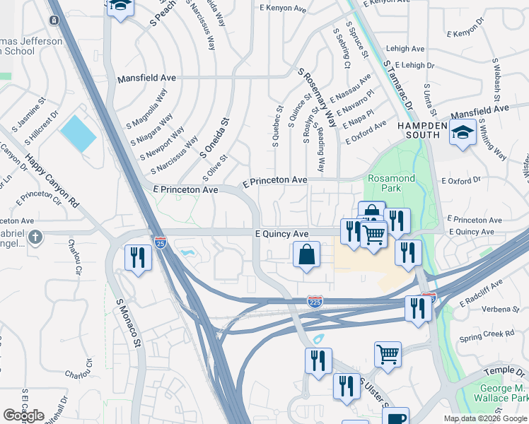 map of restaurants, bars, coffee shops, grocery stores, and more near in Denver
