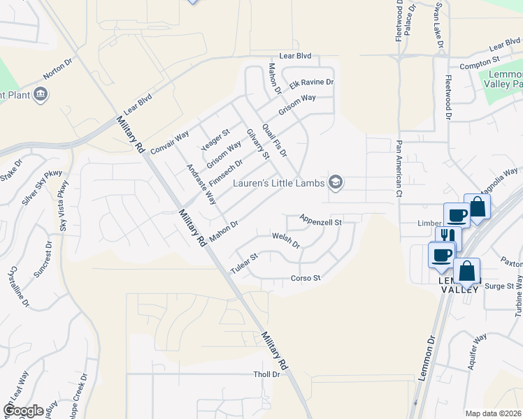 map of restaurants, bars, coffee shops, grocery stores, and more near 8952 Mahon Drive in Reno