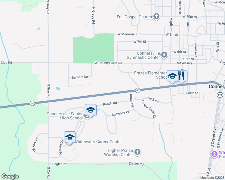map of restaurants, bars, coffee shops, grocery stores, and more near 924 West 3rd Street in Connersville