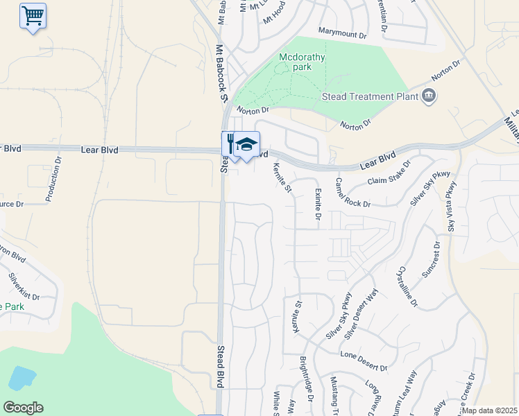 map of restaurants, bars, coffee shops, grocery stores, and more near 12333 Rocky Mountain Street in Reno