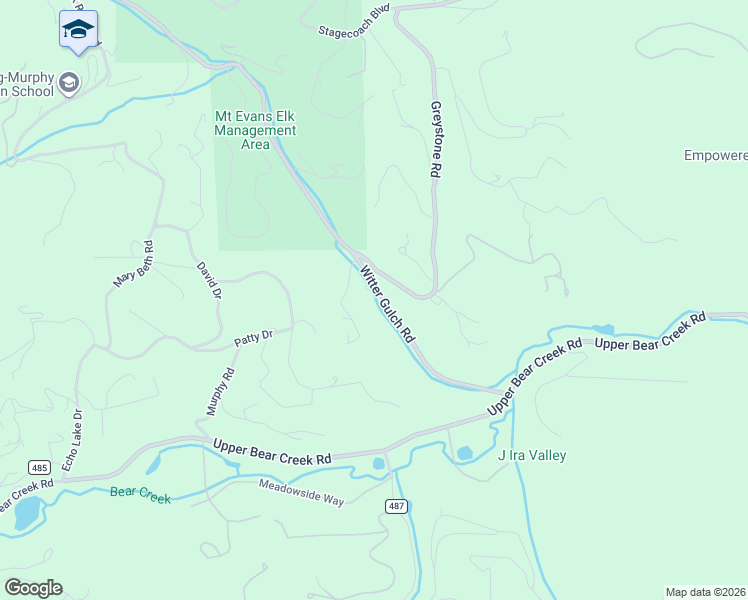 map of restaurants, bars, coffee shops, grocery stores, and more near 361 Witter Gulch Road in Evergreen