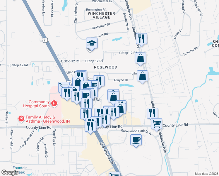 map of restaurants, bars, coffee shops, grocery stores, and more near 8707 Hardegan Street in Indianapolis