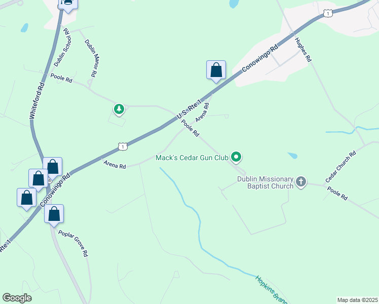 map of restaurants, bars, coffee shops, grocery stores, and more near 1541 Arena Road in Street
