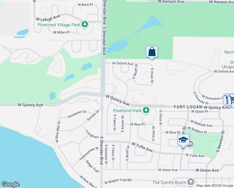 map of restaurants, bars, coffee shops, grocery stores, and more near 4193 South Zenobia Street in Denver