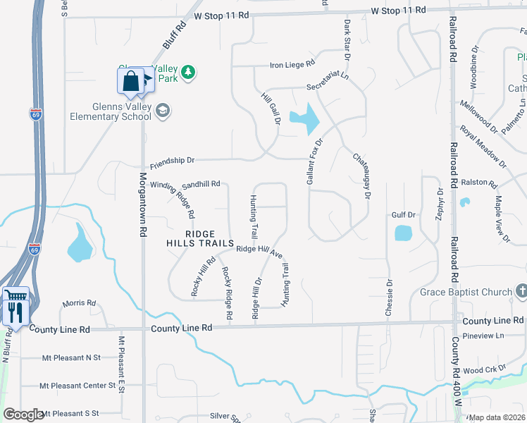 map of restaurants, bars, coffee shops, grocery stores, and more near 1634 Towe String Road in Indianapolis