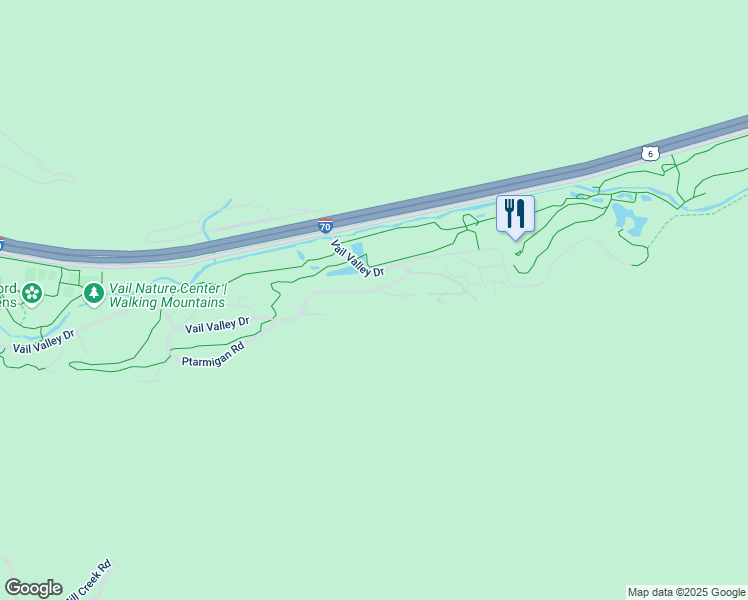 map of restaurants, bars, coffee shops, grocery stores, and more near 1455A Vail Valley Drive in Vail
