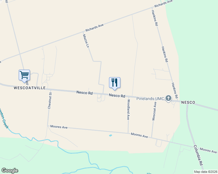 map of restaurants, bars, coffee shops, grocery stores, and more near 3430 Nesco Road in Hammonton