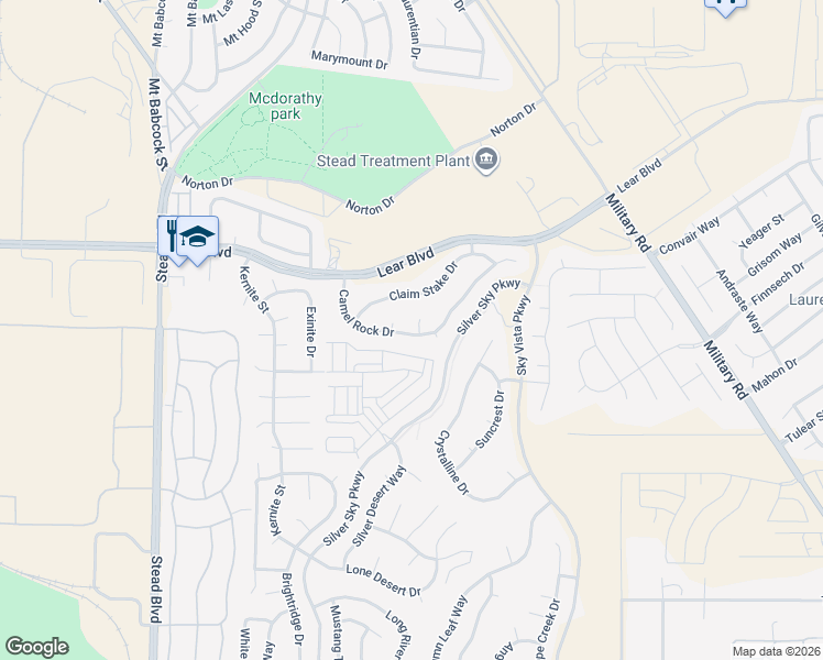 map of restaurants, bars, coffee shops, grocery stores, and more near 11975 Camel Rock Drive in Reno