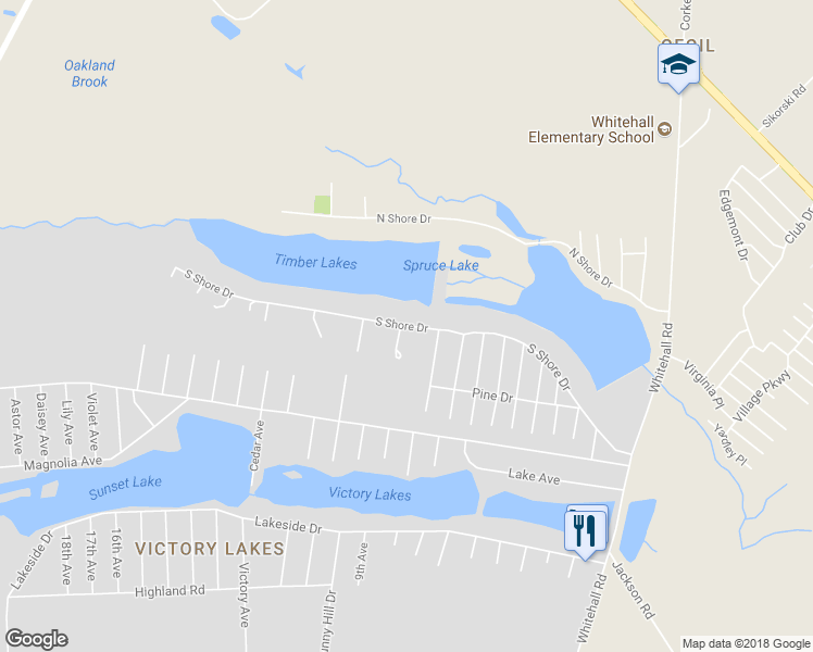 map of restaurants, bars, coffee shops, grocery stores, and more near South Shore Drive in Monroe