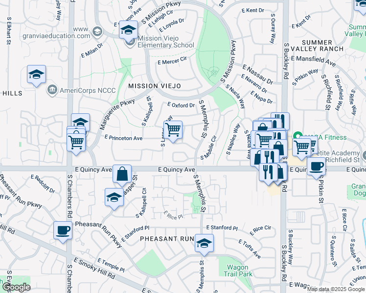 map of restaurants, bars, coffee shops, grocery stores, and more near 4169 South Lewiston Street in Aurora